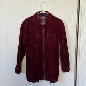 Burgundy maroon corduroy long sleeve zipper collared jacket
